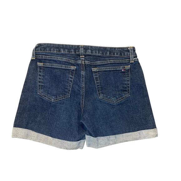 Tommy Hilfiger Mid Rise Denim Jean Shorts Size 4 Cuffed Hem Dark Blue Wash - Picture 2 of 4
